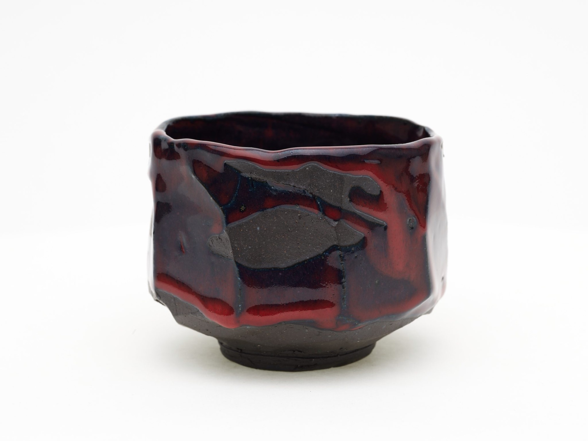 Hand-carved, Copper Red Chawan